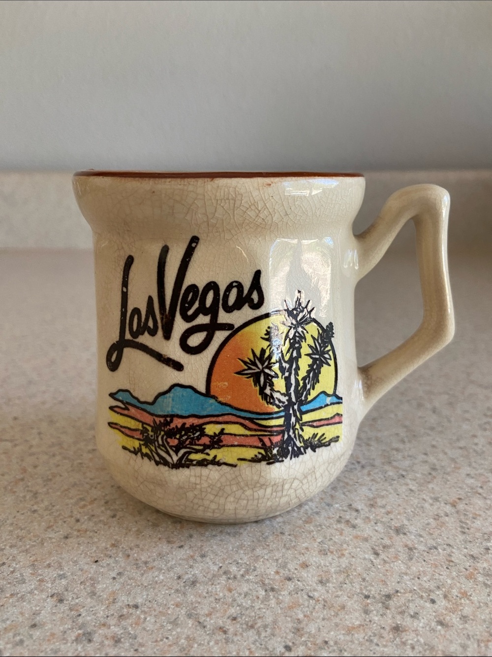 Vintage Las Vegas Nevada Souvenir Stoneware Coffee Mug Crackle Glaze